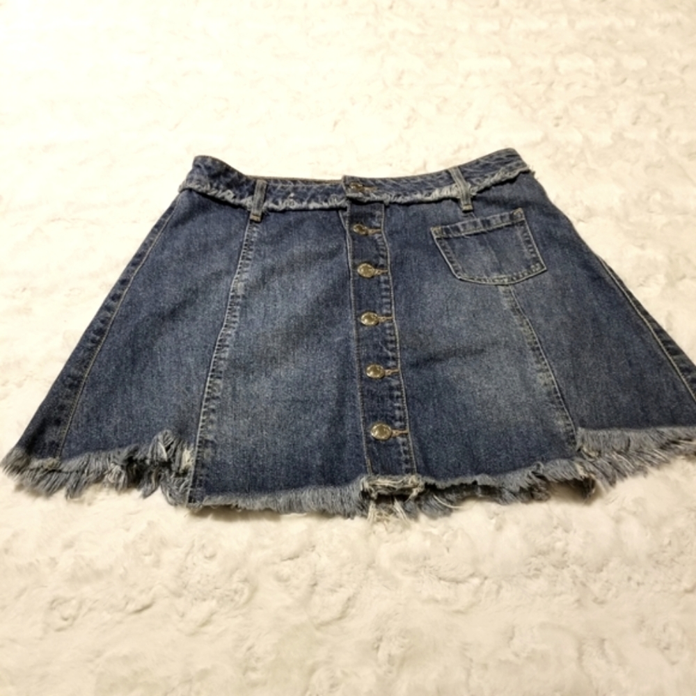 Vintage Y2k Denim Guess Skirt Size 27 Blue Mini Frayed Hem